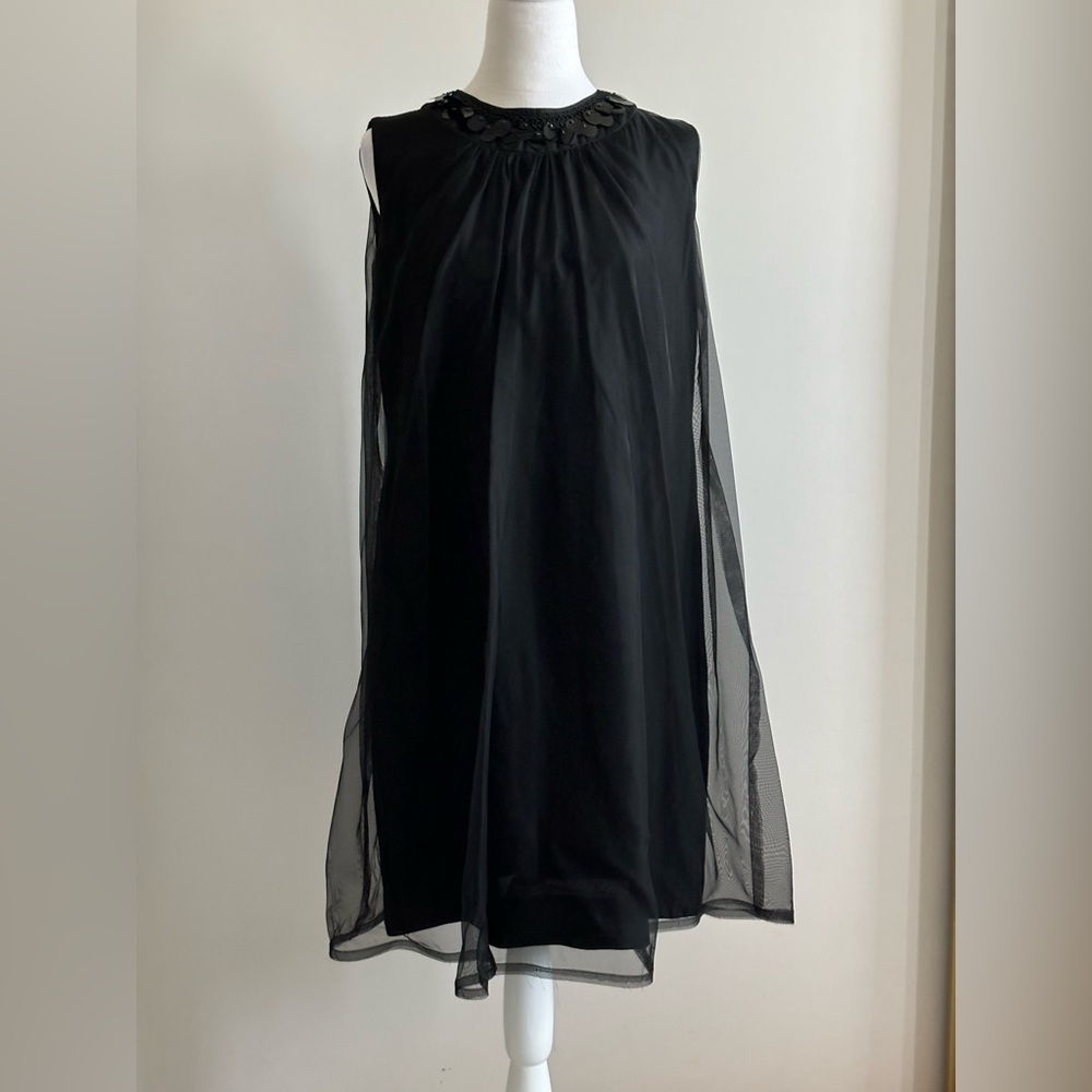 Black Chiffon Sleeveless Beaded Vintage Dress